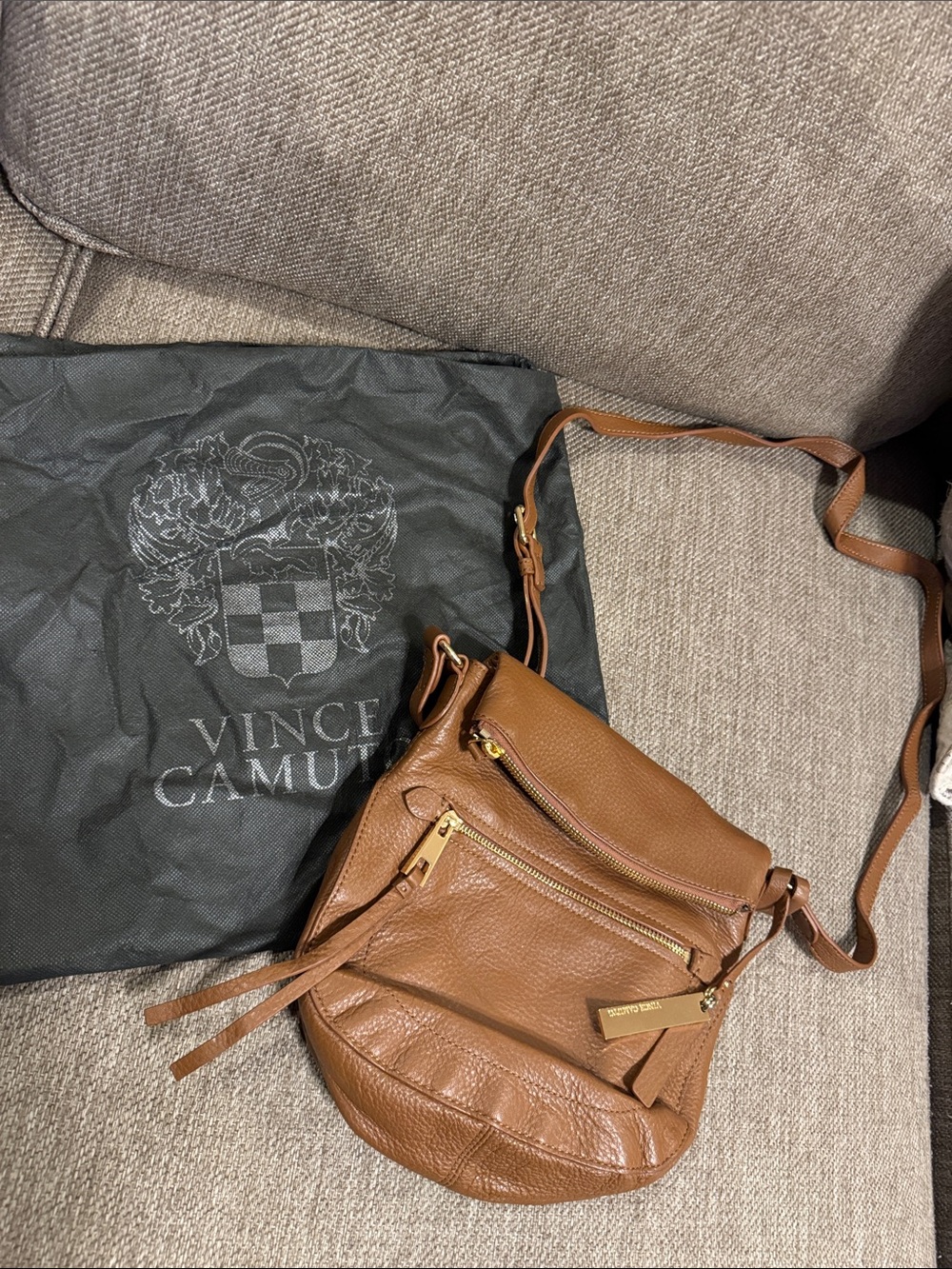 Vince Camuto Cognac Pebbled Leather Crossbody Bag